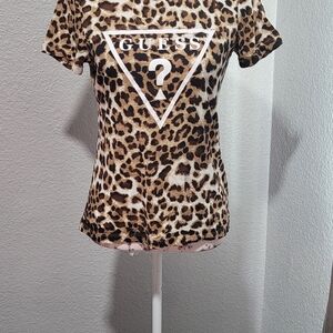 Guess Brown Leopard Print Short Sleeve Top